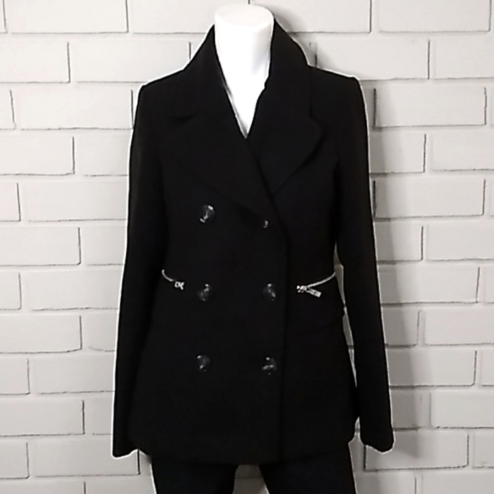 Maralyn & Me Black Lined Zip Detail Double Breasted Coat. Size Small - Picture 1 of 11